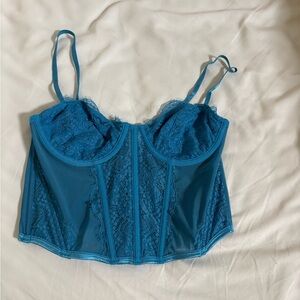 Blue white fox corset top